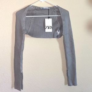 Long Sleeve Crop Gray Cover Up